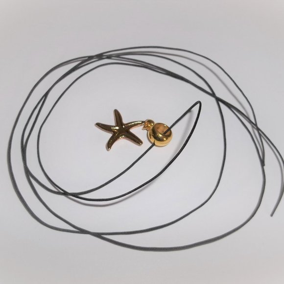 Gold Starfish Necklace Beach Theme Charm Pendant Medallion Cord Necklace A590 - Picture 6 of 10